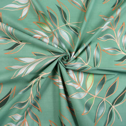 Cotton Fabric Green & Gold Leaves on a Green Background