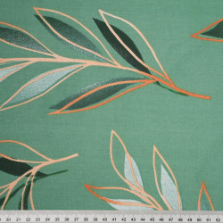 Cotton Fabric Green & Gold Leaves on a Green Background