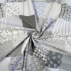 Bawełna 100% Patchwork kwiaty szaro niebieski