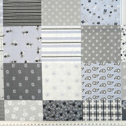 Cotton Fabric Gray & Blue Floral Patchwork