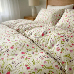 Cotton Fabric Mini Pink & Red Tulips on a White Background