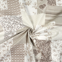 Cotton Fabric Beige & Brown Floral Patchwork