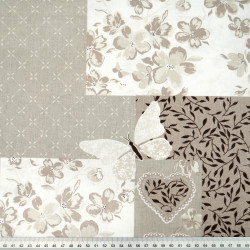 Cotton Fabric Beige & Brown Floral Patchwork