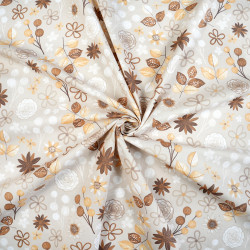 Cotton Fabric Brown Flowers & Leaves on a Beige Background