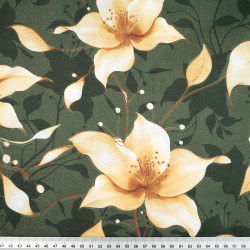 Cotton Fabric Vanilla Flowers on a Dark Green Background