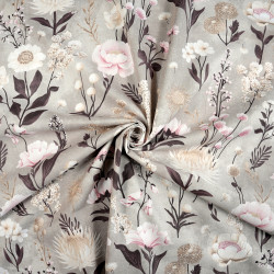 Cotton Fabric Floral Garden on a Beige Background