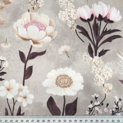 Cotton Fabric Floral Garden on a Beige Background