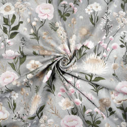 Cotton Fabric Floral Garden on a Gray Background