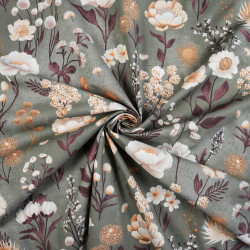 Cotton Fabric Floral Garden on a Sage Gray Background