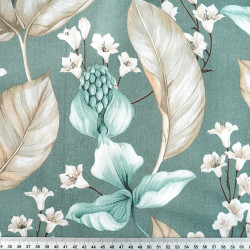Cotton Fabric Exotic Flowers on a Sage Background