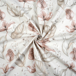Cotton Fabric Exotic Flowers on a Beige Background