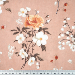 Cotton Fabric Lily of the Valley & Wild Rose on a Dusty Salmon Background