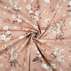 Cotton Fabric Lily of the Valley & Wild Rose on a Dusty Salmon Background
