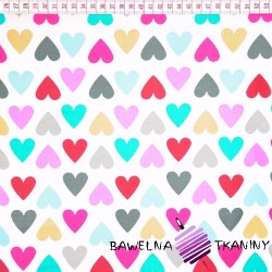 Cotton colorful hearts on white background