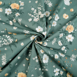 Cotton Fabric Lily of the Valley & Wild Rose on a Sage Background