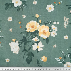 Cotton Fabric Lily of the Valley & Wild Rose on a Sage Background
