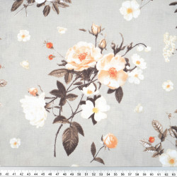 Cotton Fabric Lily of the Valley & Wild Rose on a Gray Background