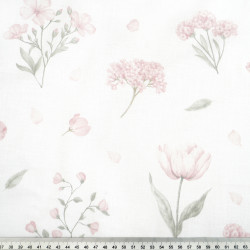 Cotton Fabric Pastel Flowers with Sage Green Leaves
