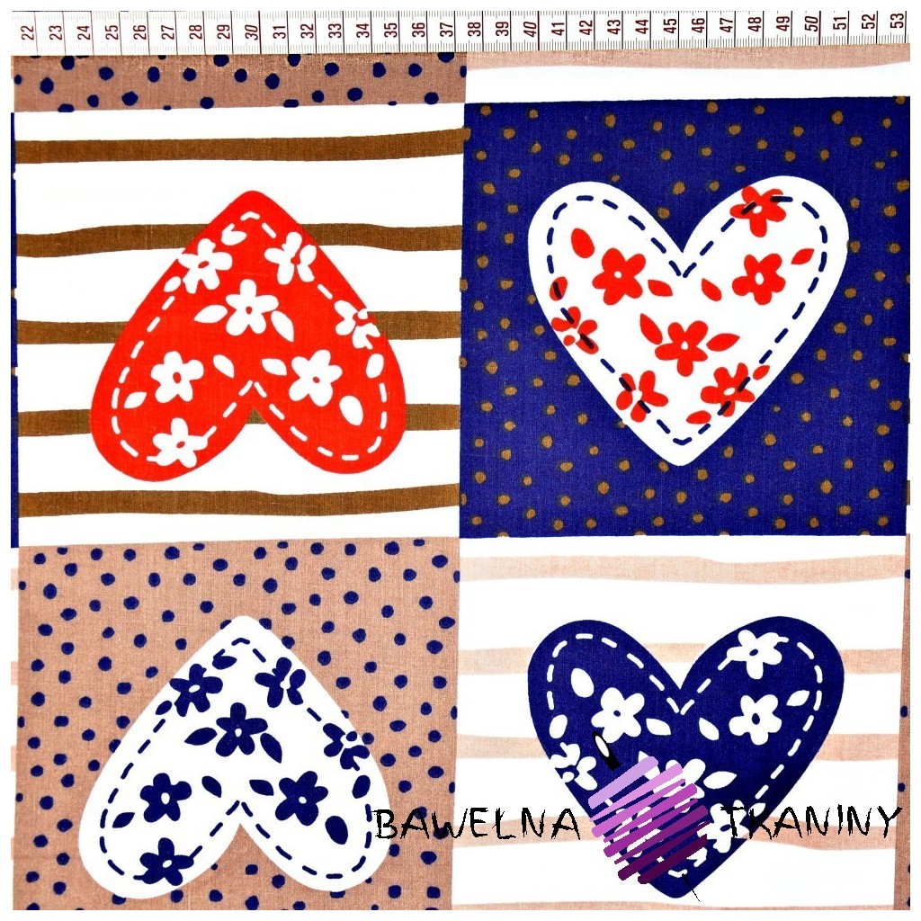 Cotton navy blue hearts patchwork