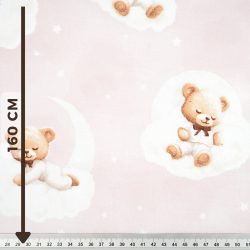 Cotton Fabric Teddy Bears with Bows on a Light Pink Background