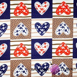 Cotton navy blue hearts patchwork