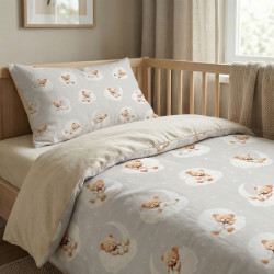 Cotton Fabric Teddy Bears with Bows on a Light Beige Background