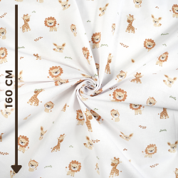 Cotton Fabric Mini Beige Animals on a White Background