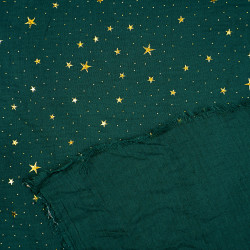 Forest Green Cotton Muslin Double Gauze with Gold Stars