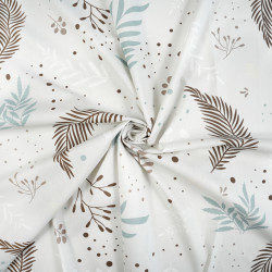 Cotton Fabric Sage & Brown Leaves and Branches on a Light Gray Background