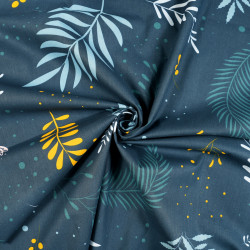 Cotton Fabric Blue & Yellow Leaves and Branches on a Navy Background