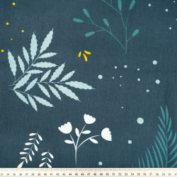 Cotton Fabric Blue & Yellow Leaves and Branches on a Navy Background