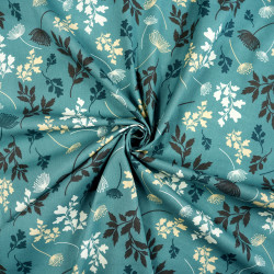 Cotton Fabric Ecru & Brown Leaves on a Sage Background
