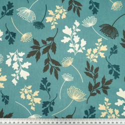 Cotton Fabric Ecru & Brown Leaves on a Sage Background