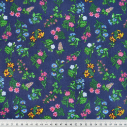 Cotton Fabric Colorful Meadow on an Navy Background