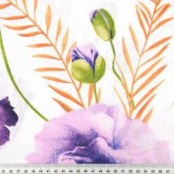 Cotton Fabric Large Purple Poppies on White Background