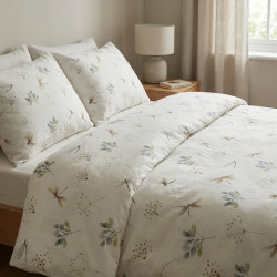 Cotton Fabric Dragonflies with Leaves on a White Background