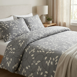 Cotton Fabric Ecru Branches on a Gray Background - 220 cm
