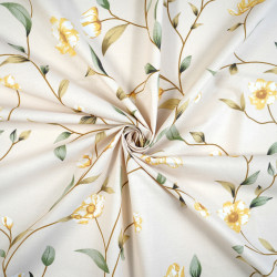 Cotton Fabric Yellow Climbing Flowers on a Beige Background - 220 cm