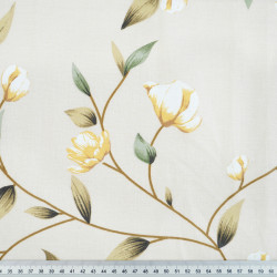 Cotton Fabric Yellow Climbing Flowers on a Beige Background - 220 cm