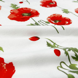 Flannel Fabric Large Red Poppies on a White Background
