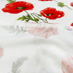 Flannel Fabric Large Red Poppies on a White Background