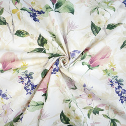 Cotton Fabric Magnolia & Clematis on a White Background - 220 cm
