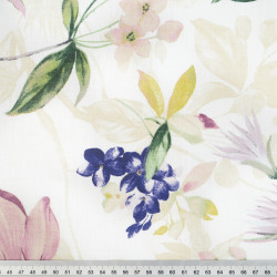 Bawełna 100% kwiaty magnolia z powojnikiem na białym tle - 220 cm