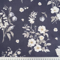 Cotton Fabric Lily of the Valley & Wild Rose on a Navy Background