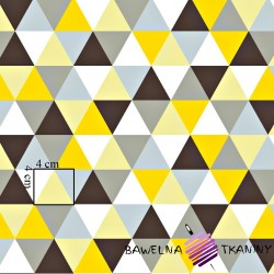 Bawełna trójkąty szaro żółte na białym tle
