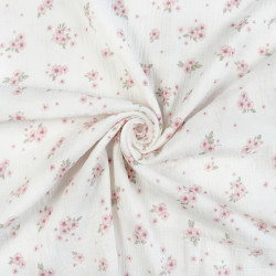 Printed Double Gauze Muslin – Pink Flowers with Leaves