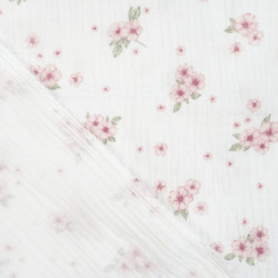 Printed Double Gauze Muslin – Pink Flowers with Leaves