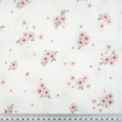 Printed Double Gauze Muslin – Pink Flowers with Leaves
