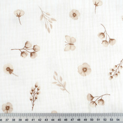 Printed Double Gauze Muslin – Cotton Flowers & Beige Butterflies Print