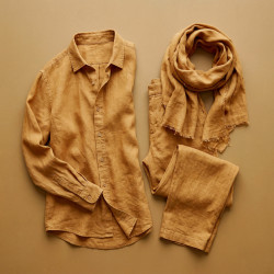 Pumpkin 100% Linen Stonewashed Apparel Fabric (1674) - 190 gms